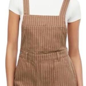 WeWoreWhat Slit Overall Short - Brown Pinstripe - Size XS